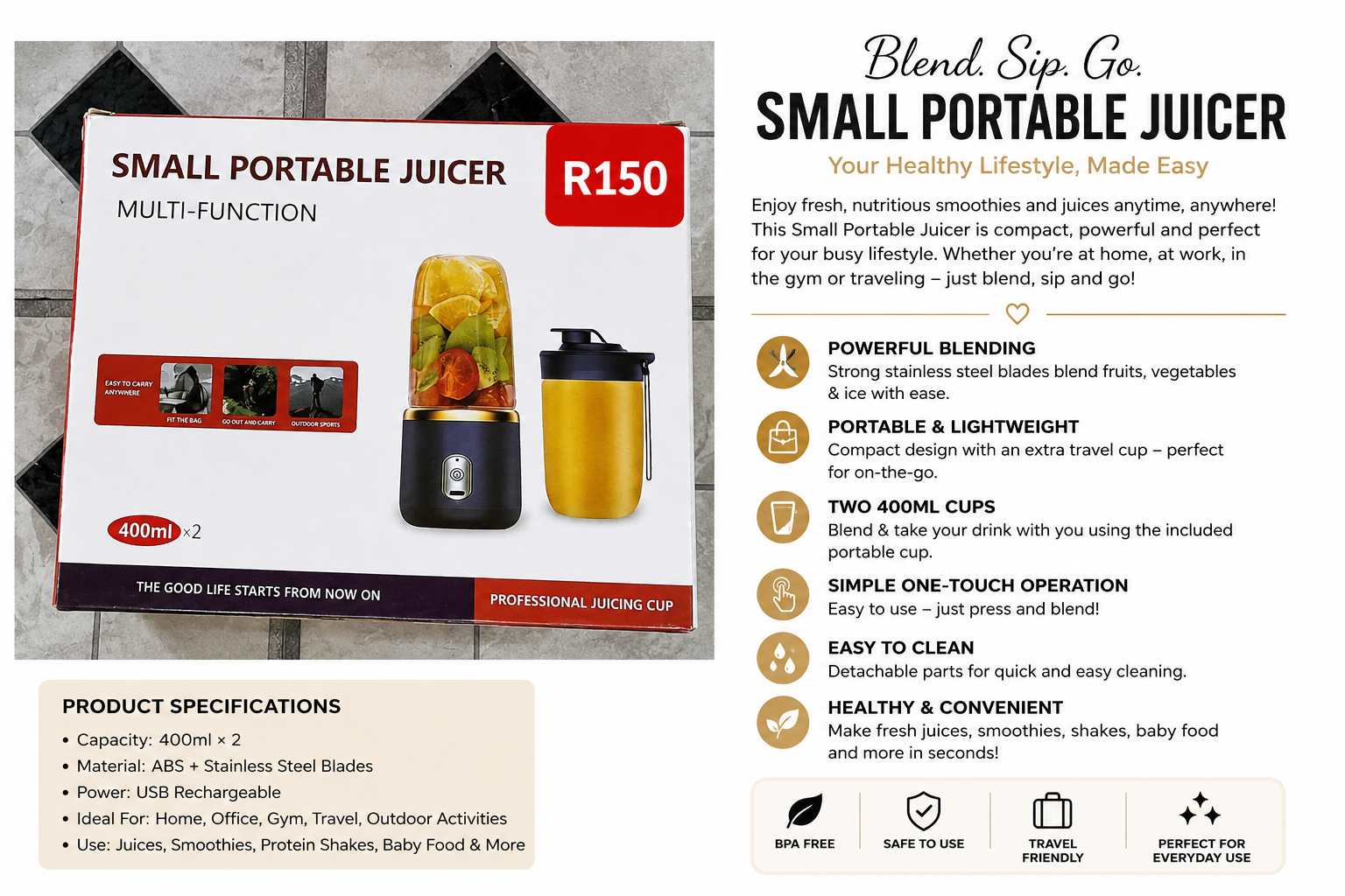 Portable Mini Juicer Blender 🍓 🥤